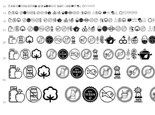 Vegan Icons font waterfall